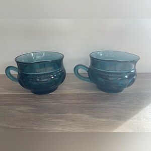 vintage Indiana Glass King's Crown Thumbprint snack set cup in Riviera Blue